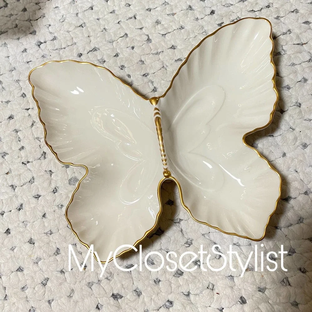 Vintage Lenox Figural Serving Dish Bowl 24k Gold Butterfly Server NEW WITH TAG